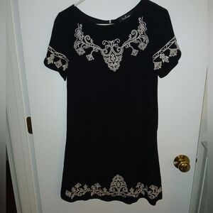 Lulus, Black Dress with Cream Embroidery. Size S